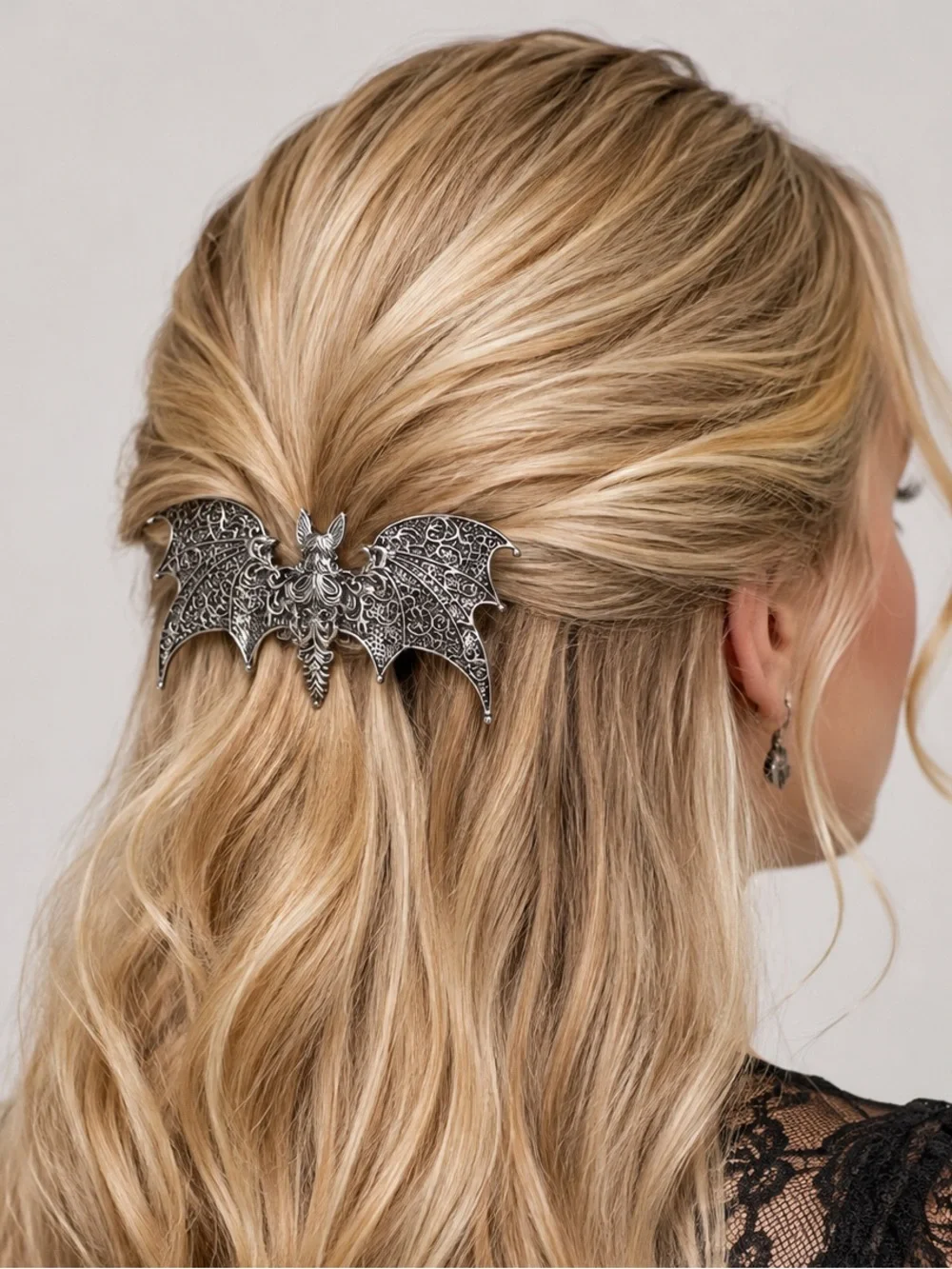 Gothic Silver Bat Hair Clip